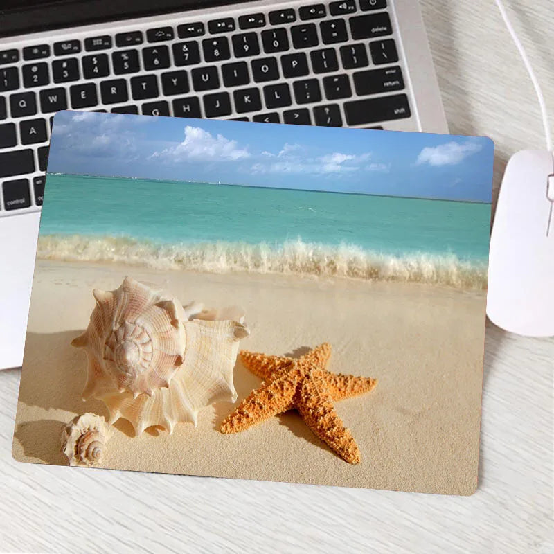 TWTOWO Modern Flat Multicolor Rectangle Shaped Stitched Edges Beach-Sea-Ocean-Landscape-Nature Themes With Wrist REST Rubber Anti-Slip Base Gaming Mouse Pads/Colors-Brown/Blue/Beige/Orange/Multicolor