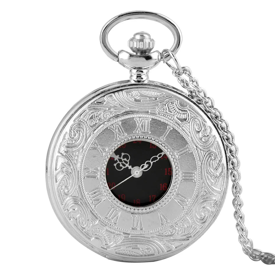 YISUYA Adults Men Antique Quartz Acrylic Face Round Shaped Metal Alloy Case Black Roman Numeral Steampunk Black Necklace Chain-Pocket Watches /Colors-Black/Gold/Silver/Bronze