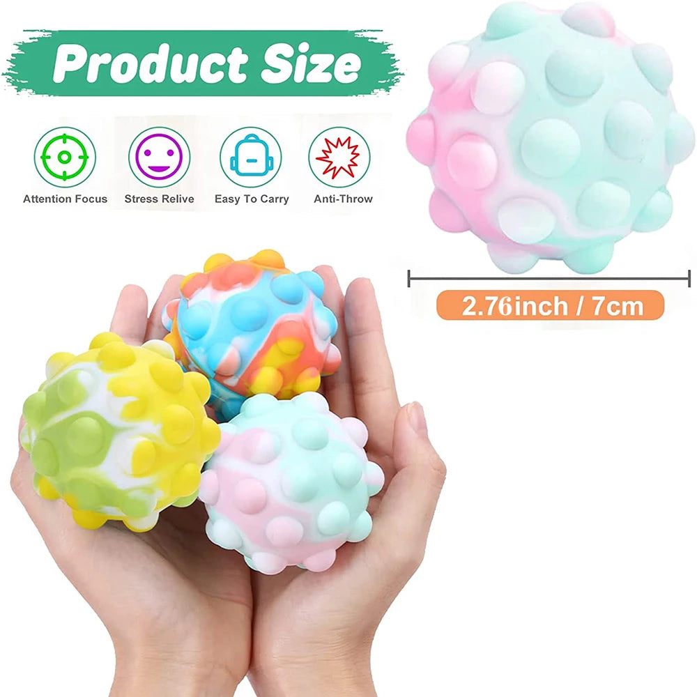 QLFAN Kids-Adults Safe-Tasteless Multicolor Silicone 3D Stress Relieving Squeeze Push Bubble Pop Bouncy Ball Sensory Toys / Ages: 3-18 Years Old + Older/Colors-Multicolor/Green/Yellow/Pink