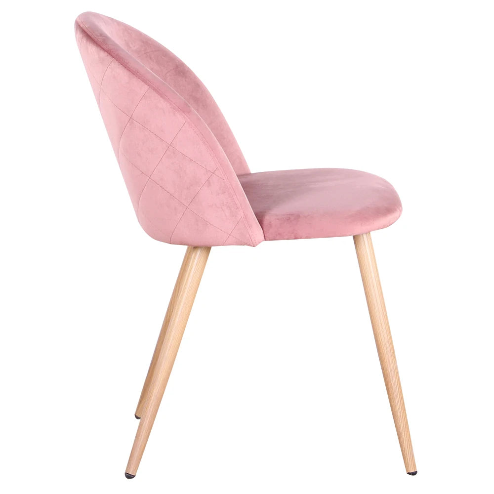 EGOONM 2 PCS Modern Upholstered Padded Thick Soft Pink-Blue Velvet Upholstery Fabric Cushions Anti-Slip-Anti-Scratch Chrome-Plated Wire Metal Base Non-Marking Plastic Feet Four Oak Wood Colored Metal Legs Kitchen-Dining Room Chairs Sets