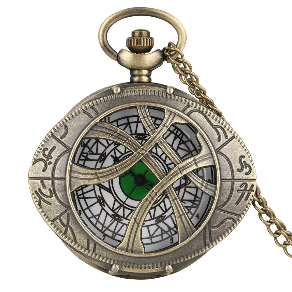 MARVEL Adults Quartz Analog Display Antique Acrylic Face Movies Marvel Doctor Strange Retro Bronze Metal Alloy Oval Hollow-Out Eye Of Agamotto Design Chain-Pocket Watches/Colors-Black/Gold/Light Gray/Retro Bronze/Retro Gray
