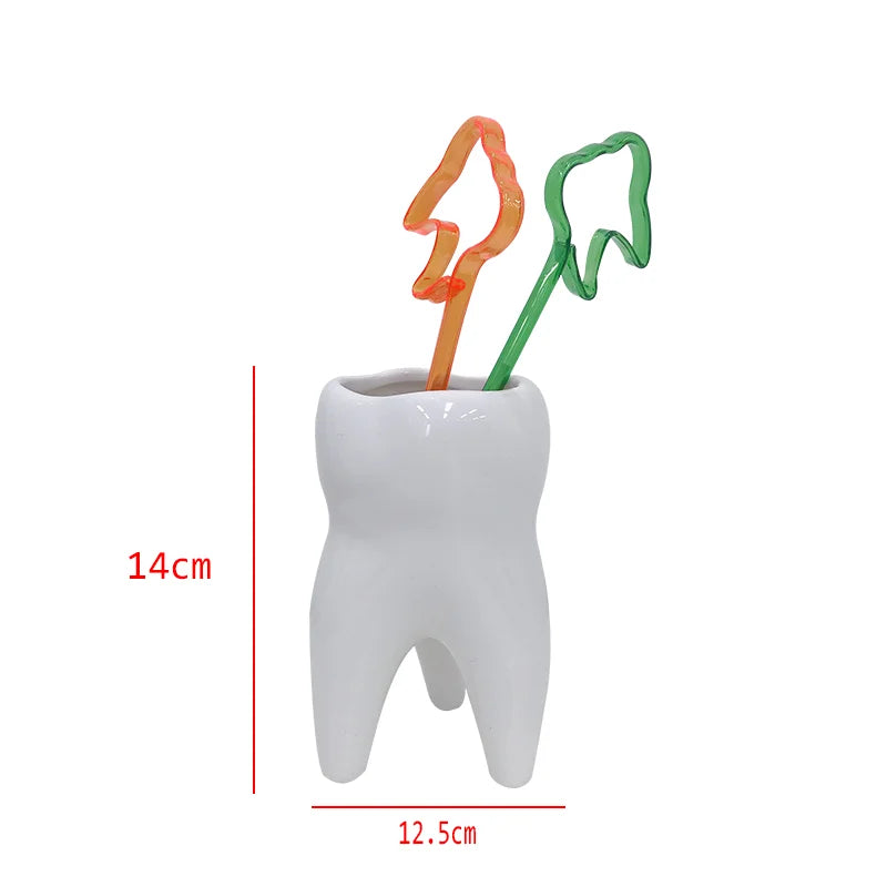 YOUYA DENTAL Indoor Ceramic Resin White Cute Smiling-Frowning Face Tooth Shaped Mini Floral Flower Pots Planters /Colors-Blue/White/Multicolor/Floral