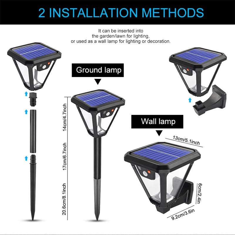 AMARYLLIS Outdoor Solar-Powered Warm-Cool White LED ART DECO Style Black Plastic Body Three Modes PIR Motion Sensor ON-OFF Two Install Ways Remote Control Waterproof Wall-Mounted-Ground Stake Landscape Pathway Lights/Colors-Black/White/Yellow
