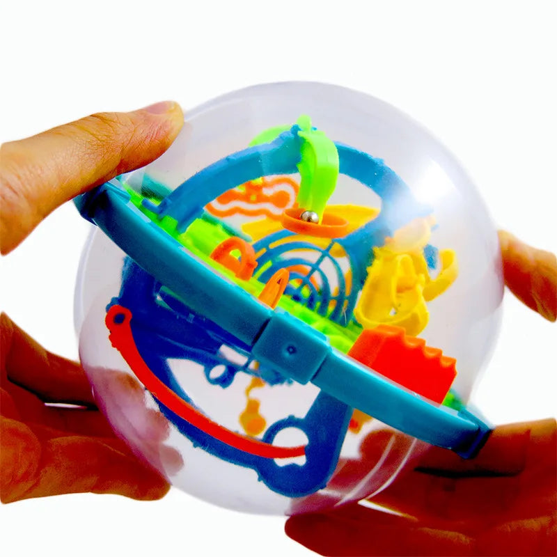MENGWOHA Kids 3D Disentanglement Clear Plastic Round Dome Shaped Multicolor Parts Inside 100 Steps IQ Magic Maze Marble Ball Mechanical Puzzle Toys/Ages 6-12 Years Old/Color-Blue/Geometric/Multicolor