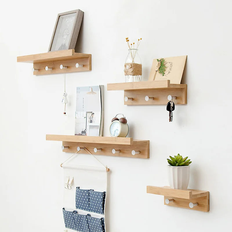 WOYIHO Home Decor Bamboo Wood White-Black Floating Wall-Mounted Coats-Hats Racks/Colors-White/Beige/Brown/Multicolor