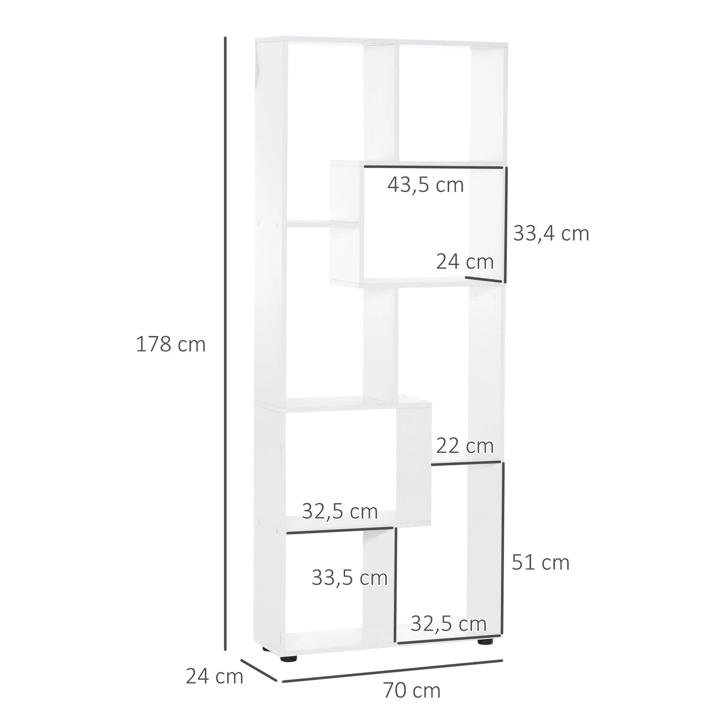 HOMCOM Modern White-Brown E1 Particle Board-Melamine Smooth Surface Eight Shelves Vertical Free-Standing Anti-Toppling Device Anti-Slip-Protective Feet Bedroom-Living Room Modular Bookcases /Sizes: 70X24X178cm