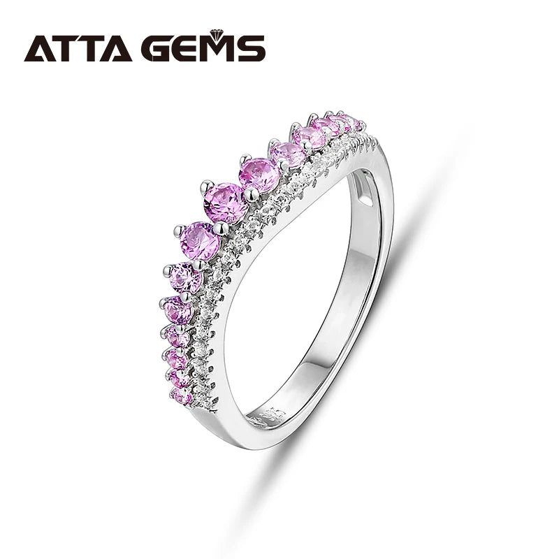 ATTAGEMS Women Staked Round Cut Blue Sapphire Sterling Silver Solitaire Band Fine Jewelry Size 10 Rings/Colors-Blue/Pink/Silver