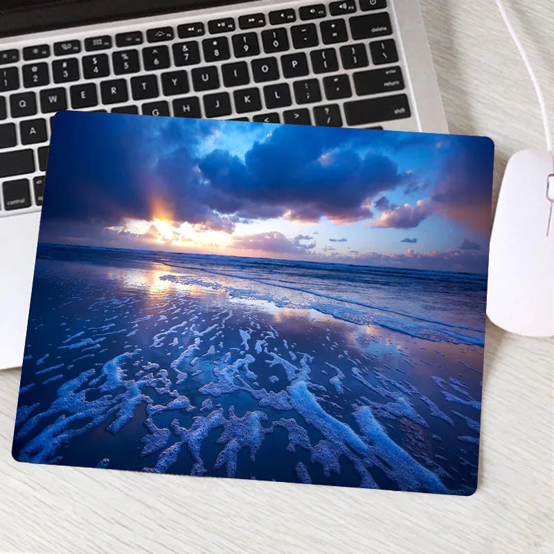 TWTOWO Modern Flat Multicolor Rectangle Shaped Stitched Edges Beach-Sea-Ocean-Landscape-Nature Themes With Wrist REST Rubber Anti-Slip Base Gaming Mouse Pads/Colors-Brown/Blue/Beige/Orange/Multicolor