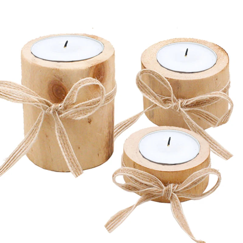 No-EN-Name-Null Modern Brown-Beige Solid Wood Small Tree Logs Design Matching Cup Tealight Candle Holders