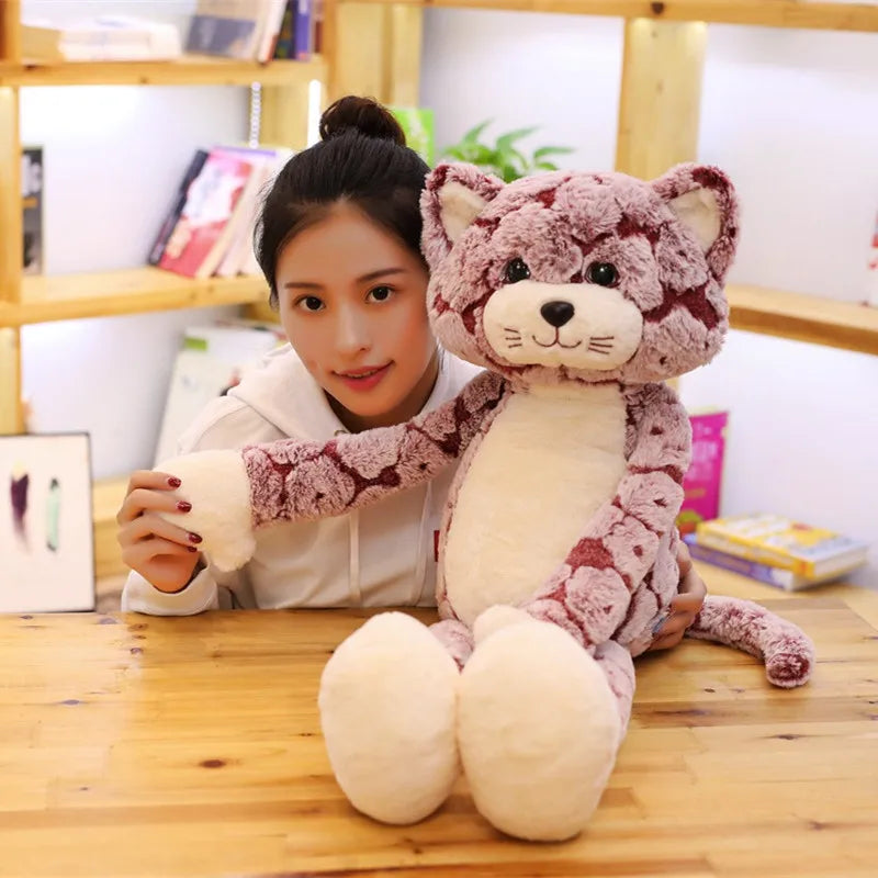 GFNANHAI Adults Kawaii Soft Plush Fluffy Polyester Cotton Fabric Long Leg Brown Cat Shaped Stuffed Animals Toys/18 Years Old +/Colors-Red/Brown/Gray/Checkered/Striped /Heights: 50 cm/ 70cm /90cm