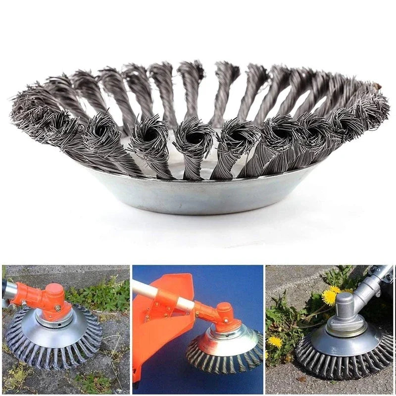 UZZDSS Outdoor Gray-Silver Steel Metal Round Wire Wheel Brush-Weed Trimmer Spools