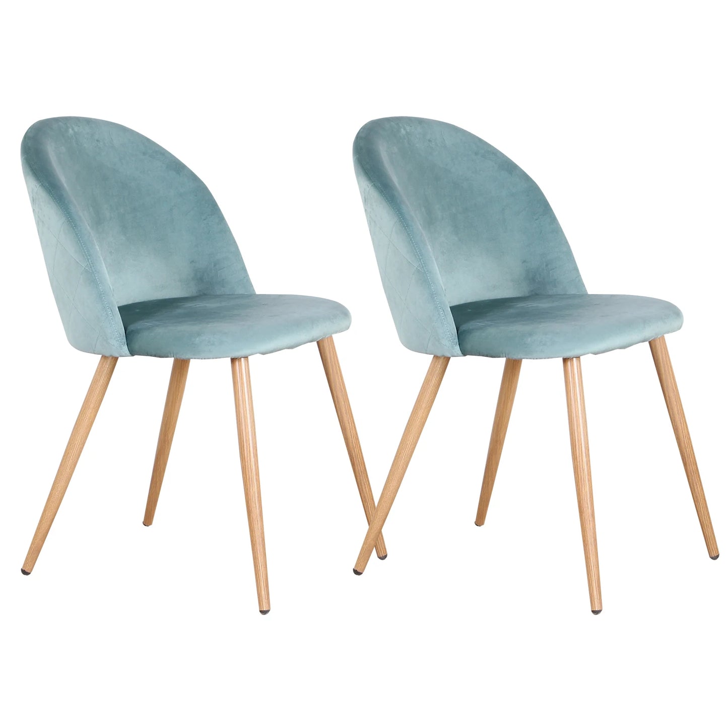 EGOONM 2 PCS Modern Upholstered Padded Thick Soft Pink-Blue Velvet Upholstery Fabric Cushions Anti-Slip-Anti-Scratch Chrome-Plated Wire Metal Base Non-Marking Plastic Feet Four Oak Wood Colored Metal Legs Kitchen-Dining Room Chairs Sets