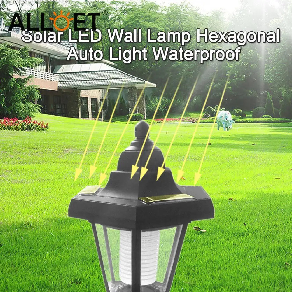 SHUNMAII Outdoor Waterproof Hexagonal Six Clear Transparent Lampshades White-Black Plastic Body Solar-Powered LED Motion Light Sensor Wall-Mounted Cool White Emergency Landscape Pathway Lighting