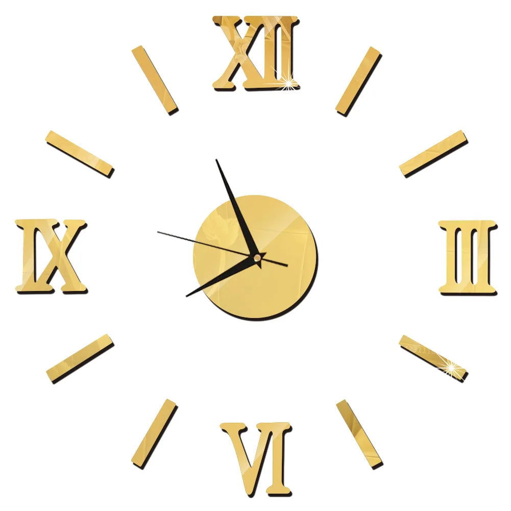 Self-Adhesive Waterproof Vapor-Proof Non-Toxic Safe Acrylic 3D Mirror Wall Clock Decals/Colors-Black/Silver/Gold
