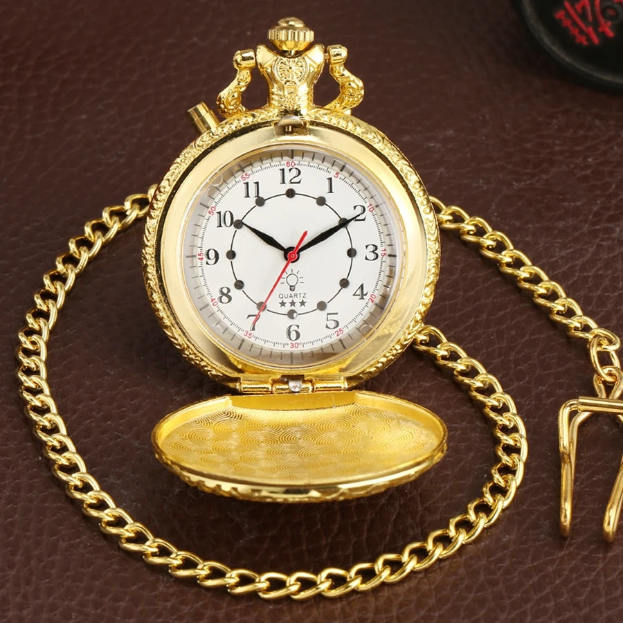 YISUYA Adults Antique Japanese Quartz Analog Display Acrylic Face Round Shaped Metal Alloy Case Hollow-Out Engraved Locomotive Train Floral Front Design Luminous LED Light Gold Chain-Pocket Watches /Colors-Gold/Bronze/Silver