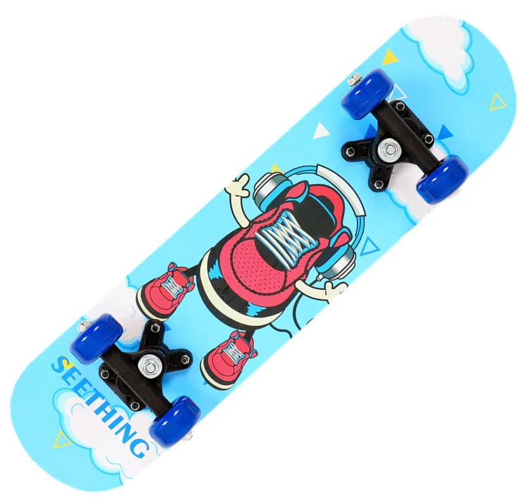 PENGGUE Kids Outdoor Customized Beginners Multicolor Maple Wood-PVC Deck Double Rocker Aluminum Alloy Metal Cartoon Characters Classic Skateboards/Size: 60 cm x 15 cm/Colors-Multicolor/Blue/Black/Yellow/Purple/Floral/Red/Ages: 2-6 Years Old