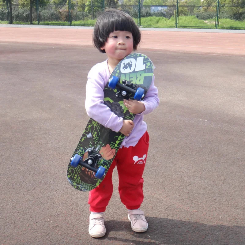 PENGGUE Kids Outdoor Customized Beginners Multicolor Maple Wood-PVC Deck Double Rocker Aluminum Alloy Metal Cartoon Characters Classic Skateboards/Size: 60 cm x 15 cm/Colors-Multicolor/Blue/Black/Yellow/Purple/Floral/Red/Ages: 2-6 Years Old