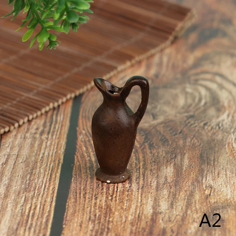 No-EN-Name-Null Kids Mini Brown-Beige Dollhouse Porcelain Ceramic Floral Flower Pots Dollhouse Accessories /Ages: 3-12 Years Old