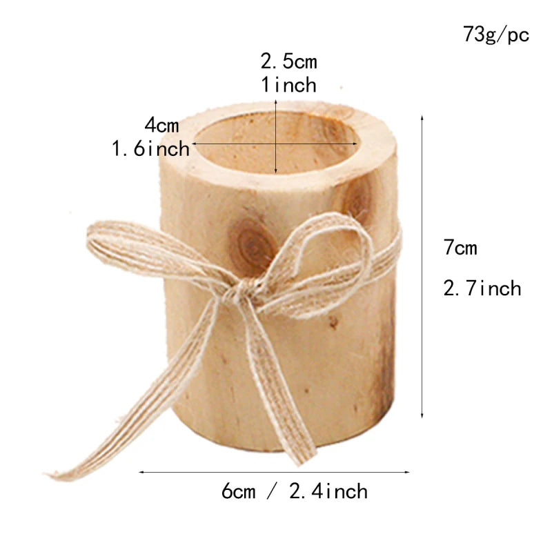 No-EN-Name-Null Modern Brown-Beige Solid Wood Small Tree Logs Design Matching Cup Tealight Candle Holders