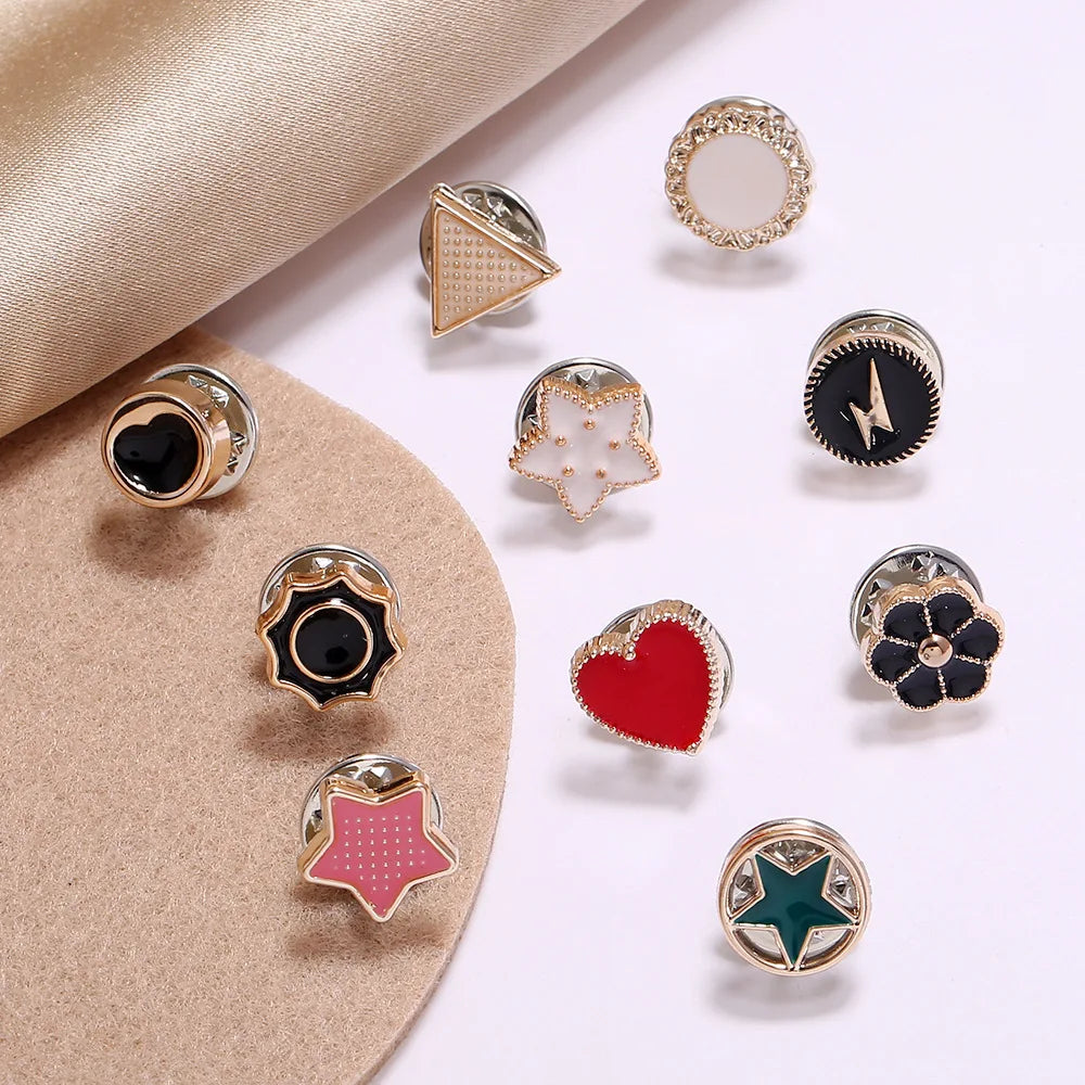10pcs Button Brooch Set Imitation Pearl Rhinestones Pin Coat Clothes Accessories Gift Prevent Exposure Brooches for Women