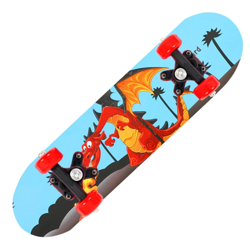 PENGGUE Kids Outdoor Customized Beginners Multicolor Maple Wood-PVC Deck Double Rocker Aluminum Alloy Metal Cartoon Characters Classic Skateboards/Size: 60 cm x 15 cm/Colors-Multicolor/Blue/Black/Yellow/Purple/Floral/Red/Ages: 2-6 Years Old