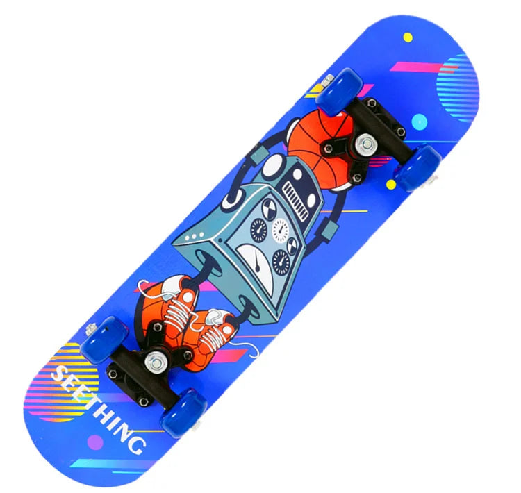 PENGGUE Kids Outdoor Customized Beginners Multicolor Maple Wood-PVC Deck Double Rocker Aluminum Alloy Metal Cartoon Characters Classic Skateboards/Size: 60 cm x 15 cm/Colors-Multicolor/Blue/Black/Yellow/Purple/Floral/Red/Ages: 2-6 Years Old