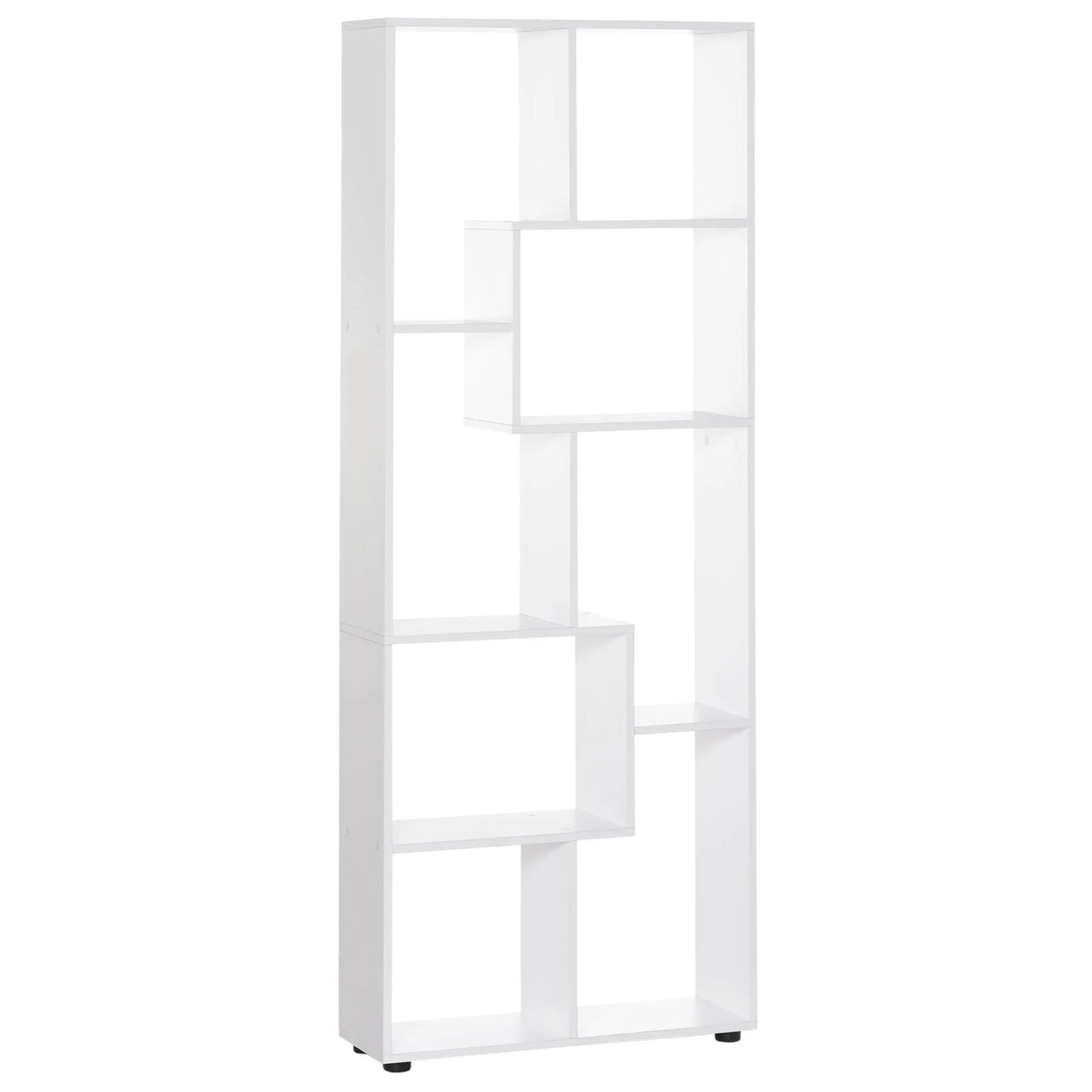 HOMCOM Modern White-Brown E1 Particle Board-Melamine Smooth Surface Eight Shelves Vertical Free-Standing Anti-Toppling Device Anti-Slip-Protective Feet Bedroom-Living Room Modular Bookcases /Sizes: 70X24X178cm