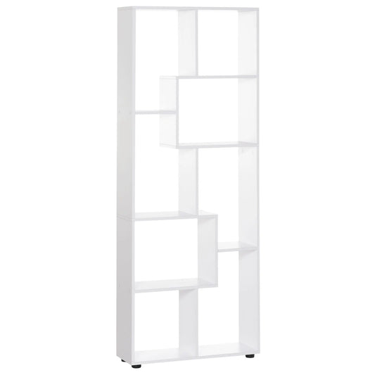 HOMCOM Modern White-Brown E1 Particle Board-Melamine Smooth Surface Eight Shelves Vertical Free-Standing Anti-Toppling Device Anti-Slip-Protective Feet Bedroom-Living Room Modular Bookcases /Sizes: 70X24X178cm