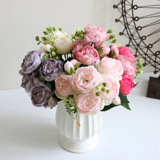 Artificial Floral Rosales Silk-Plastic-Wire Peony Rose Bouquets