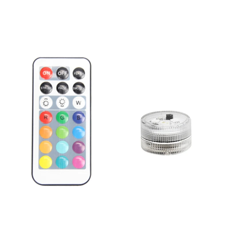WHATOOK Outdoor Waterproof Remote Control Clear Multicolor Round Shaped Plastic Body Warm White 5 LED Bulbs Battery Powered RGB Submersible Underwater Swimming Pool Floating-Submersible Lights