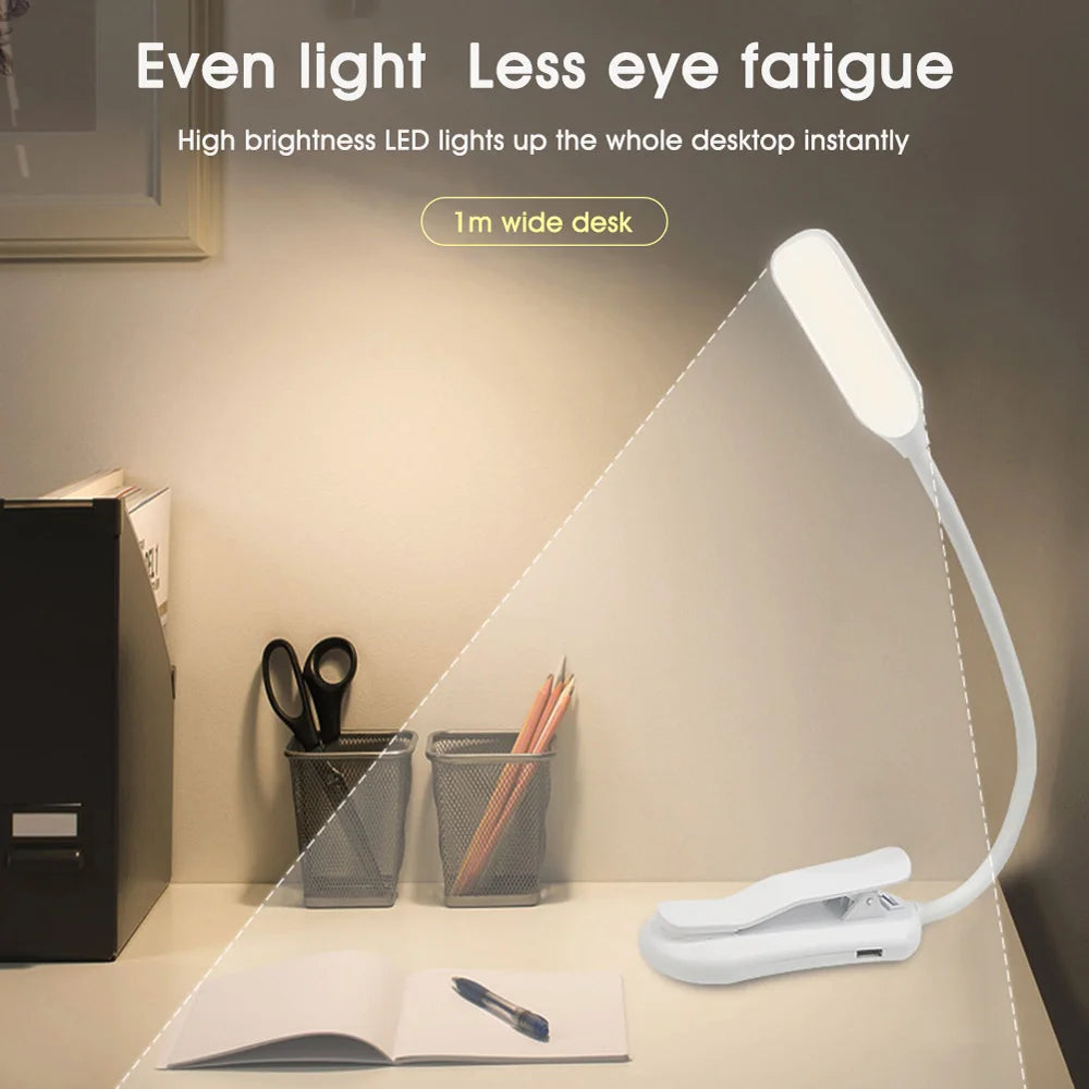 No-EN-Name-Null Mini Portable Warm-Cool White Seven LED Reading Light White-Black Rectangle Plastic Head Flexible Neck Micro USB Cable Built-In Rechargeable Lithium Battery 3-Level Brightness Strong Non-Slip Clamp-On Book Lights /Battery  Included