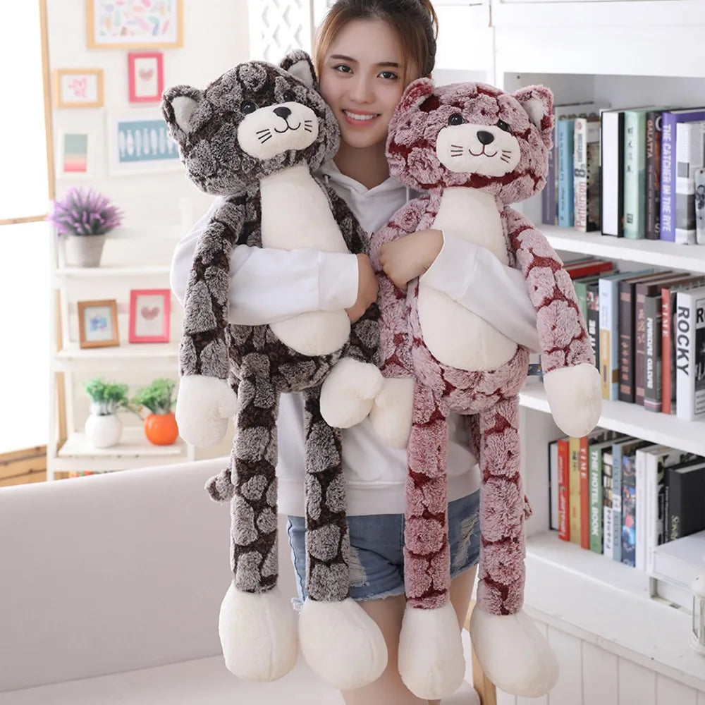 GFNANHAI Adults Kawaii Soft Plush Fluffy Polyester Cotton Fabric Long Leg Brown Cat Shaped Stuffed Animals Toys/18 Years Old +/Colors-Red/Brown/Gray/Checkered/Striped /Heights: 50 cm/ 70cm /90cm