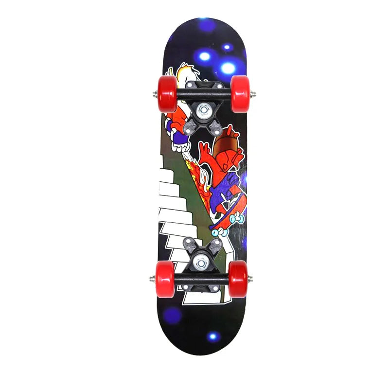 PENGGUE Kids Outdoor Double-Sided Cartoon Dinosaur-Spiderman Longboard Marple Wood-Nylon PVC-Metal  Double Rocker Skateboards/Ages: 2-8 Years Old /Colors-Blue/Black/Red/Multicolor/Animal/Plastic Wheels