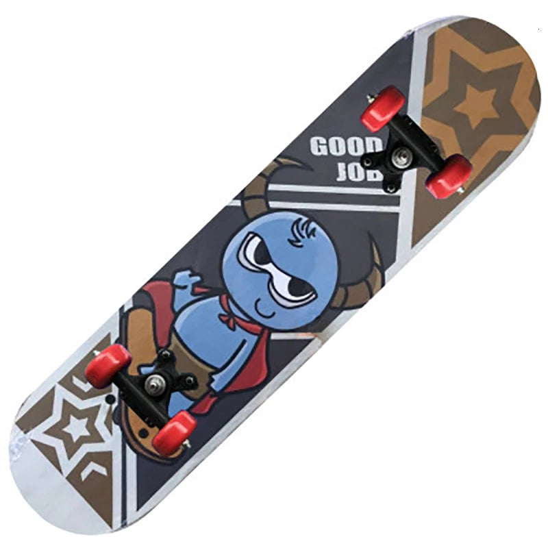 PENGGUE Kids Outdoor Double-Sided Cartoon Dinosaur-Spiderman Longboard Marple Wood-Nylon PVC-Metal  Double Rocker Skateboards/Ages: 2-8 Years Old /Colors-Blue/Black/Red/Multicolor/Animal/Plastic Wheels