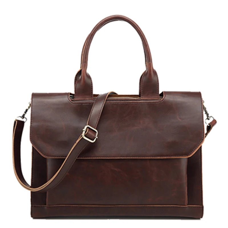 No-EN-Name-Null Women Modern Brown Rectangle Shaped Hard Faux Leather Metal Zipper A4 File Document Bag Polyester Lining Built-In 14 Inch Laptop Compartment One Shoulder Soft Straps-Two Soft Handles Business Briefcases/ Colors-Black/Brown/Gray
