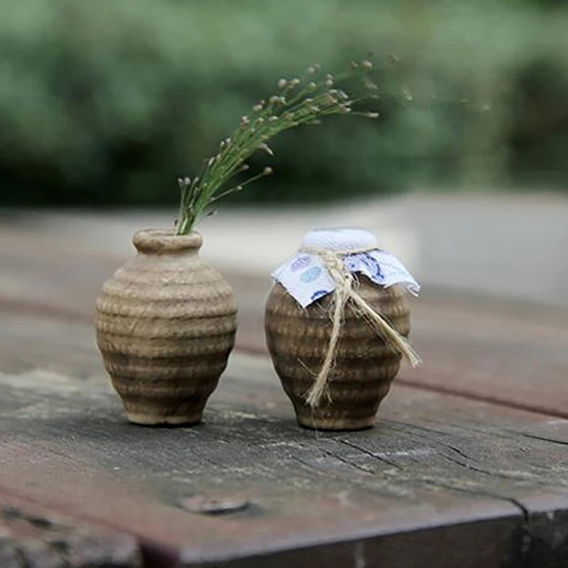 No-EN-Name-Null Kids Mini Brown-Beige Dollhouse Porcelain Ceramic Floral Flower Pots Dollhouse Accessories /Ages: 3-12 Years Old