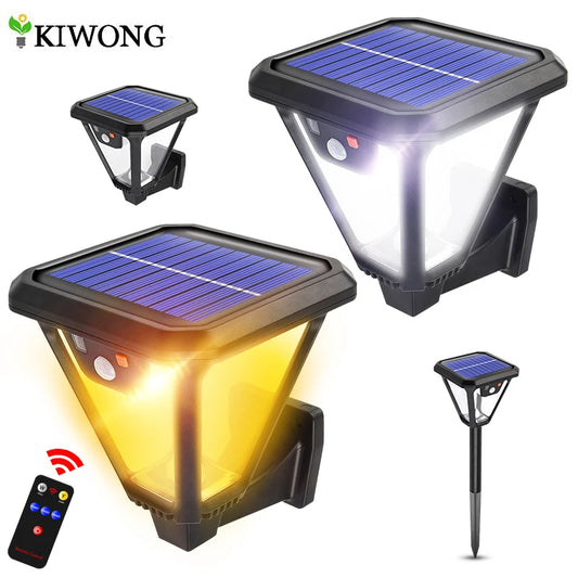 AMARYLLIS Outdoor Solar-Powered Warm-Cool White LED ART DECO Style Black Plastic Body Three Modes PIR Motion Sensor ON-OFF Two Install Ways Remote Control Waterproof Wall-Mounted-Ground Stake Landscape Pathway Lights/Colors-Black/White/Yellow