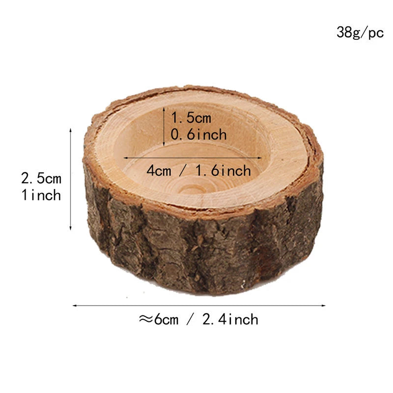No-EN-Name-Null Modern Brown-Beige Solid Wood Small Tree Logs Design Matching Cup Tealight Candle Holders