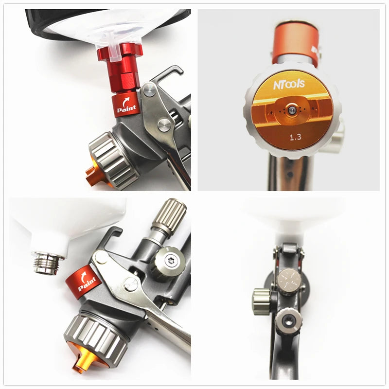NTOOLS Outdoor Commercial Grade Pneumatic Power Red-Silver Stainless Steel Nozzles-Needles White-Clear Plastic Cup Paint Spray Gun Compressed Air Sprayers/Colors-White/Gray/Red/Silver/Orange/Clear/Black/Multicolor