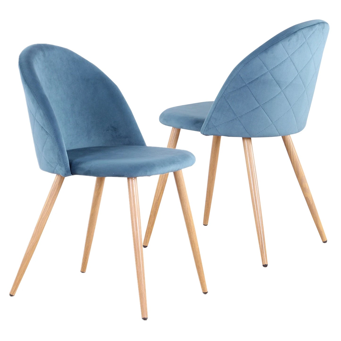 EGOONM 2 PCS Modern Upholstered Padded Thick Soft Pink-Blue Velvet Upholstery Fabric Cushions Anti-Slip-Anti-Scratch Chrome-Plated Wire Metal Base Non-Marking Plastic Feet Four Oak Wood Colored Metal Legs Kitchen-Dining Room Chairs Sets