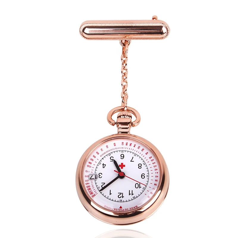 ALK VISION Adult Women Waterproof Japan Quartz Silver-Rose Gold Round Shaped Calendar Date-Analog Display Arabic Numeral Plastic Face Acrylic-Zinc Metal Alloy Case Nurse-Doctor IPS Silver Plated Metal Pin Band Fob Pocket Watches