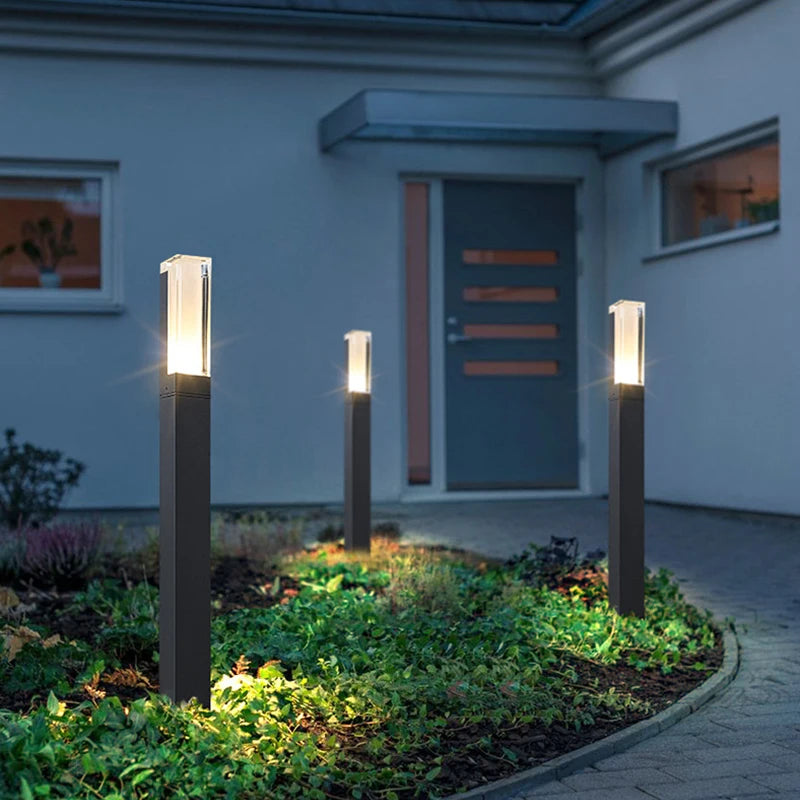 TIMULT Outdoor Waterproof AC-Powered 12V Black-White Long Rectangle Shaped Aluminum Body Warm-Cool White 10W LED Fixed Base Landscape Pathway Lights