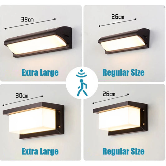 GAVT Outdoor Modern Waterproof EXTRA LARGE Black Rectangle Shaped Aluminum Metal Body Warm-Cool White LED Light Radar Motion Sensor Intelligent Light Control Wall Light Fixtures