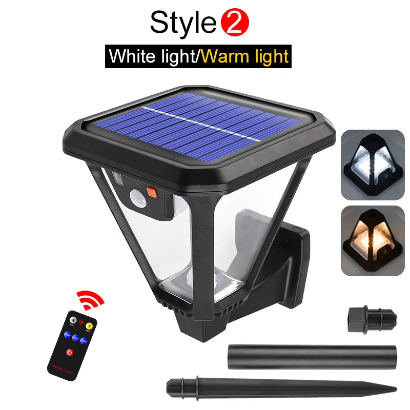 AMARYLLIS Outdoor Solar-Powered Warm-Cool White LED ART DECO Style Black Plastic Body Three Modes PIR Motion Sensor ON-OFF Two Install Ways Remote Control Waterproof Wall-Mounted-Ground Stake Landscape Pathway Lights/Colors-Black/White/Yellow