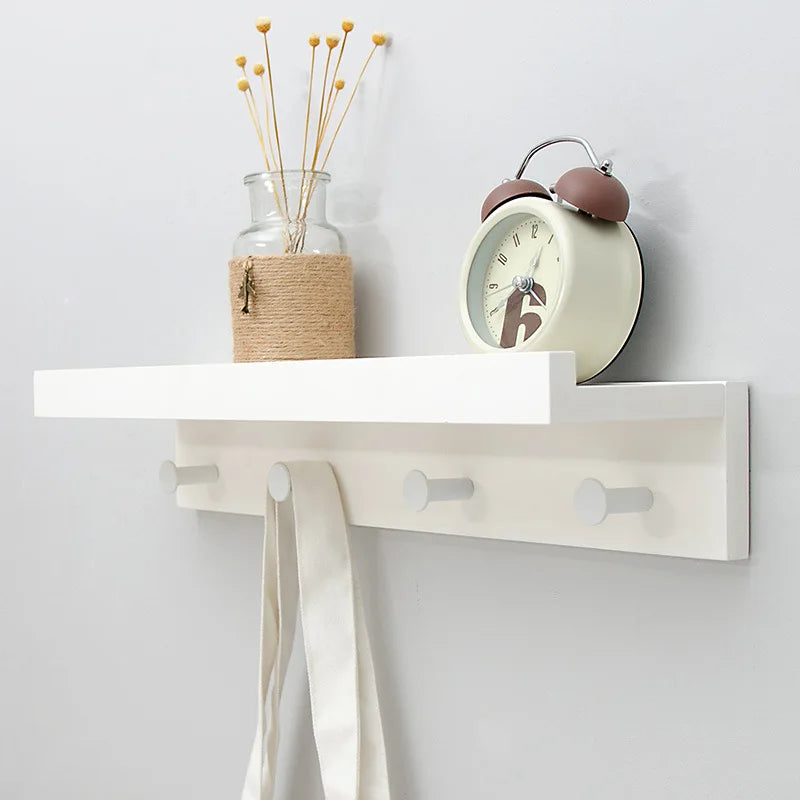 WOYIHO Home Decor Bamboo Wood White-Black Floating Wall-Mounted Coats-Hats Racks/Colors-White/Beige/Brown/Multicolor