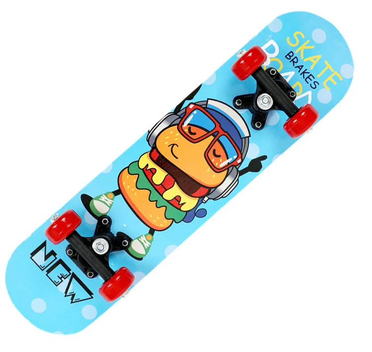 PENGGUE Kids Outdoor Customized Beginners Multicolor Maple Wood-PVC Deck Double Rocker Aluminum Alloy Metal Cartoon Characters Classic Skateboards/Size: 60 cm x 15 cm/Colors-Multicolor/Blue/Black/Yellow/Purple/Floral/Red/Ages: 2-6 Years Old