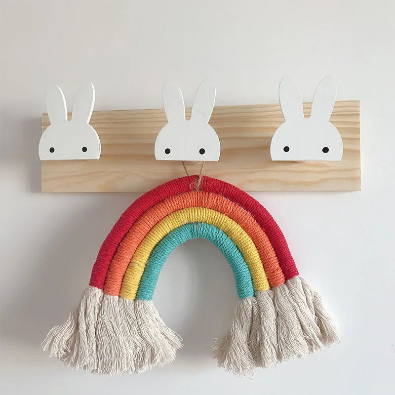 Girls Wood Cartoon Animal Rabbits-Ice Cream-Fairies 3 Hooks Wall Mounted Coat Rack