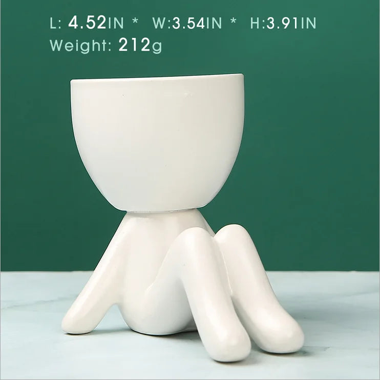 NATUREBELL Indoor European Mini Cute Cartoon Black-White Human Silhouette Shaped Succulent Desktop Flower Pots Planters