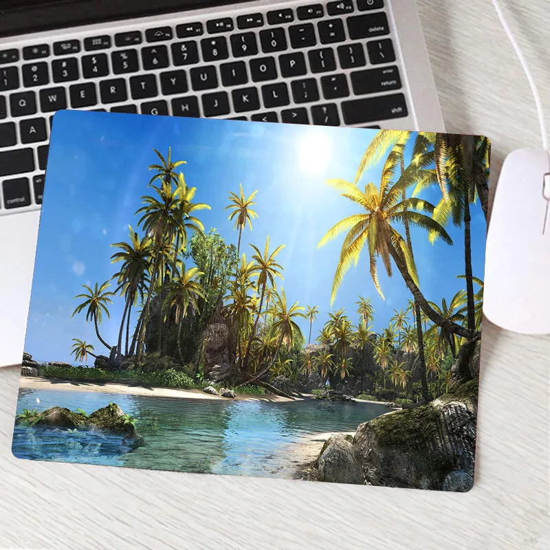 TWTOWO Modern Flat Multicolor Rectangle Shaped Stitched Edges Beach-Sea-Ocean-Landscape-Nature Themes With Wrist REST Rubber Anti-Slip Base Gaming Mouse Pads/Colors-Brown/Blue/Beige/Orange/Multicolor