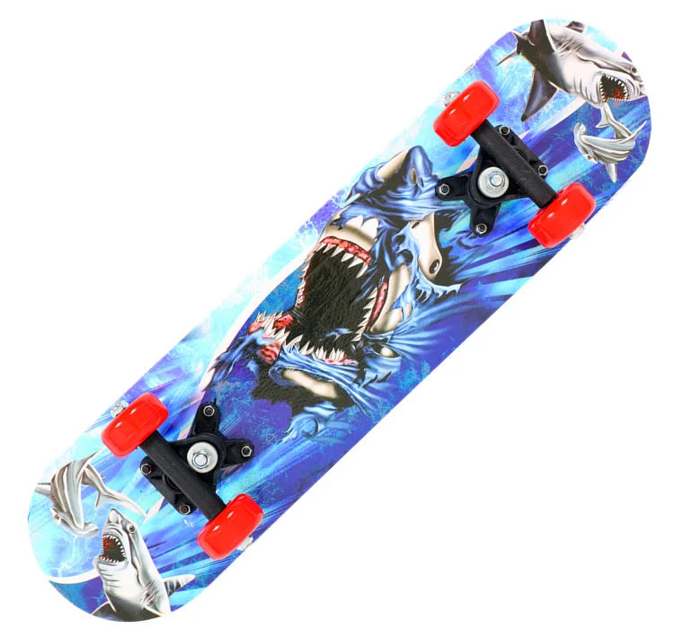 PENGGUE Kids Outdoor Customized Beginners Multicolor Maple Wood-PVC Deck Double Rocker Aluminum Alloy Metal Cartoon Characters Classic Skateboards/Size: 60 cm x 15 cm/Colors-Multicolor/Blue/Black/Yellow/Purple/Floral/Red/Ages: 2-6 Years Old